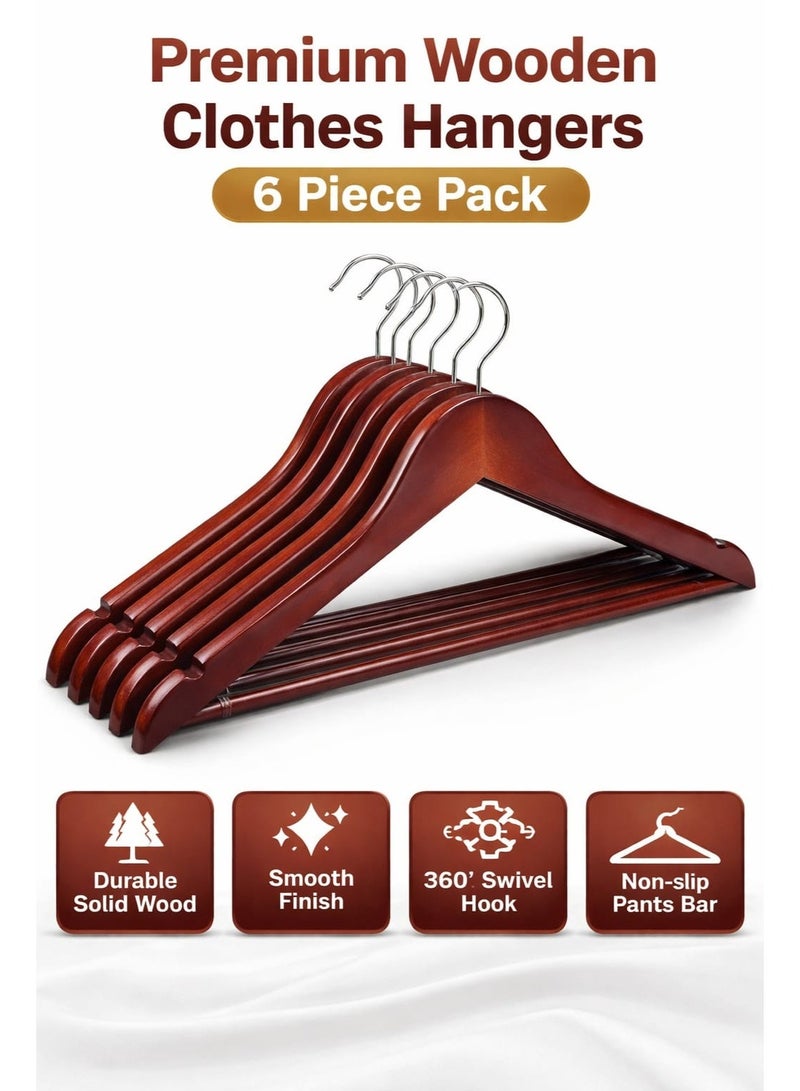 Pack of 6 Piece Wooden Suit Hangers with Non-Slip Pants and Smooth Finish Solid Wood - Image 1